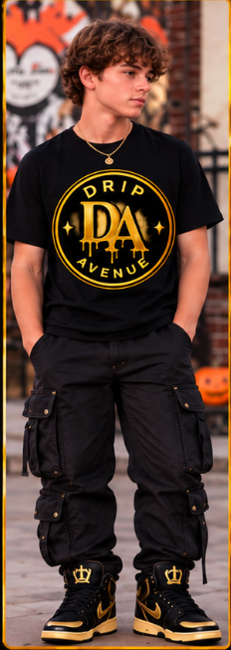 Youth model wearing a Drip Avenue collection look