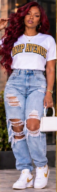 Full-body model wearing Drip Avenue women’s streetwear look 4