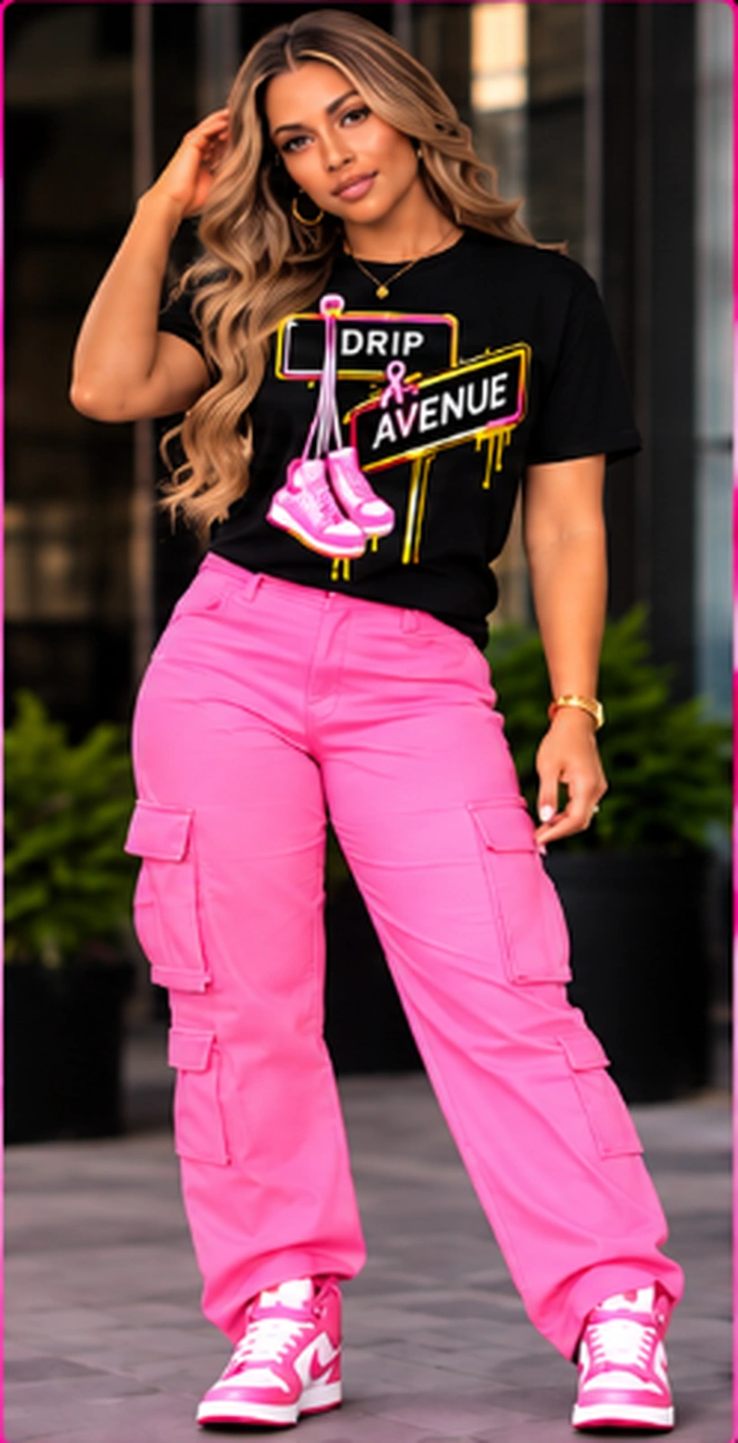 Full-body women’s Drip Avenue Breast Cancer Awareness look 1